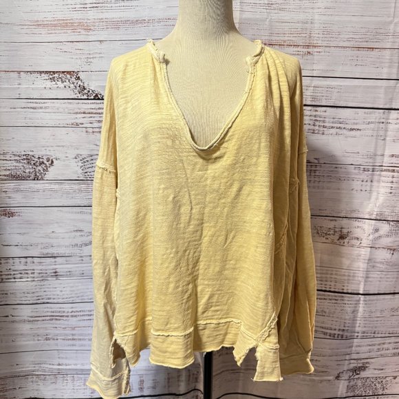Free People Tops - Free People Yellow Distressed Sweatshirt